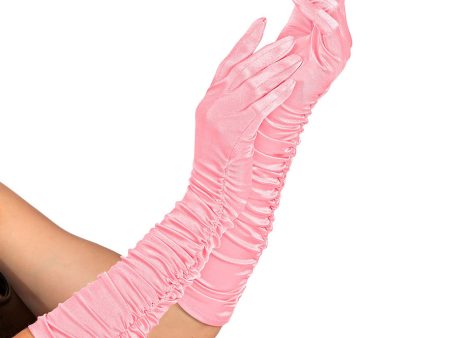 Geraffte Handschuhe in Rosa 44cm For Cheap