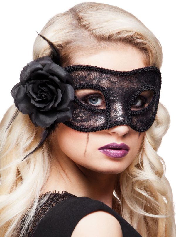 Venezianische Maske mit Blume schwarz Discount