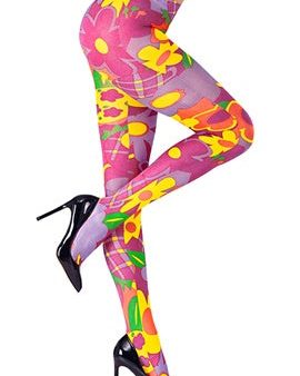 Bunte Flower Power Strumpfhose 40 den For Sale