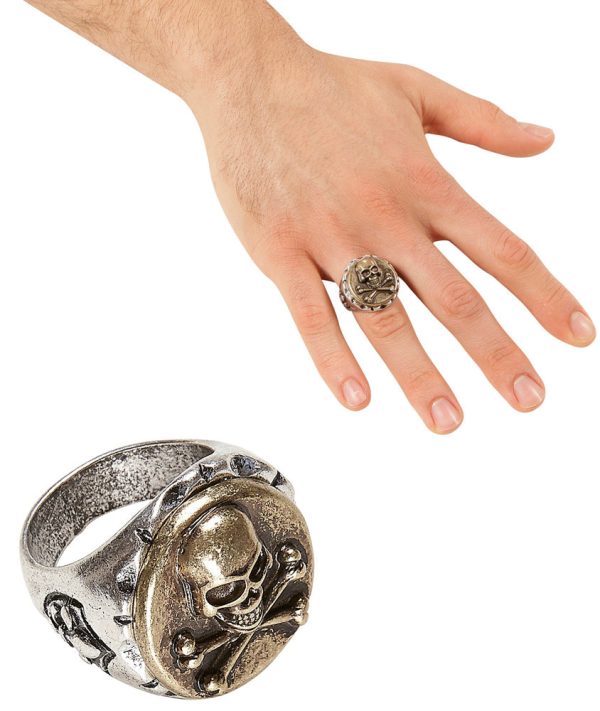 Piraten Totenkopf Ring gold-silber on Sale