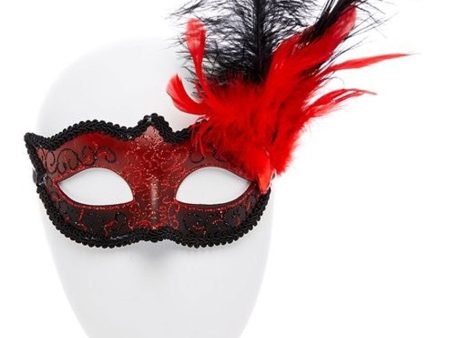 Elegante Federmaske schwarz-rot Cheap