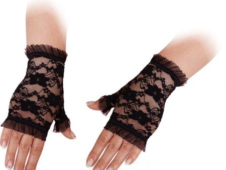 Spitzen Handschuhe fingerlos in schwarz Fashion